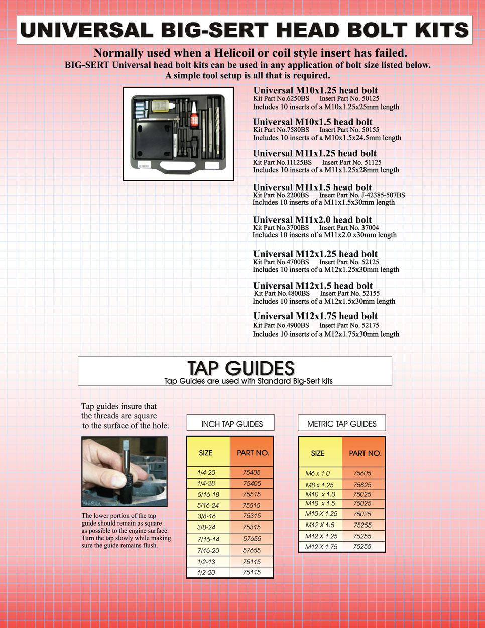 Big-Sert Universal Head Bolt Kits and Tap Guides