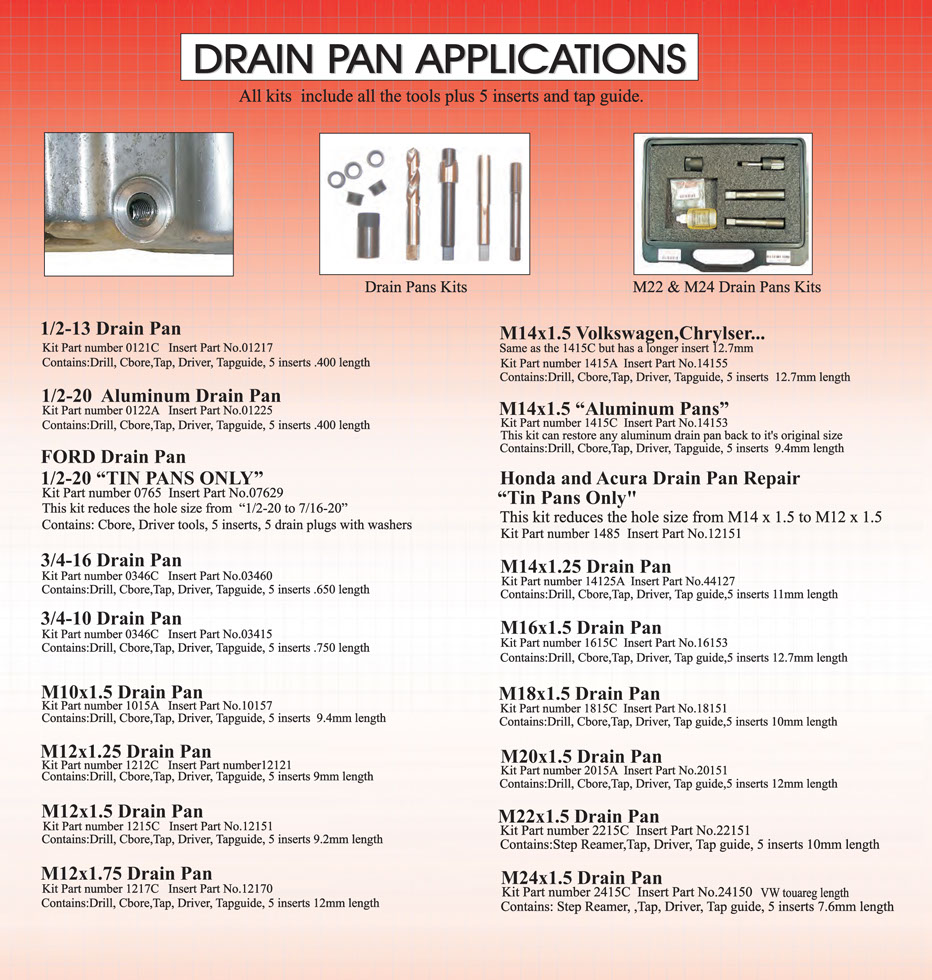 Drain Pan Applications - Complete kit reference guide